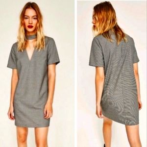 Zara Black and White Houndstooth print keyhole chest mini dress